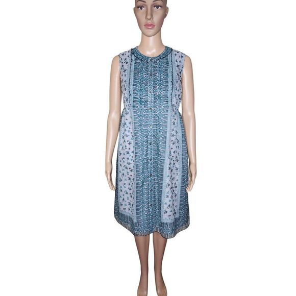 Anna Sui Dresses & Skirts - Anna Sui for Anthropologie Elfine women's turquoise blue silk shirt dress Size 4